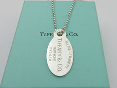 TIFFANY & CO Sterling Silver Return to TIFFANY Oval Tag Long Bead Chain Necklace