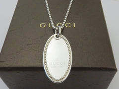 Gucci Sterling Silver Beaded Oval Tag Ball Chain Unisex Pendant Necklace