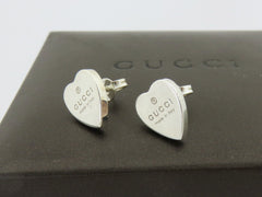 GUCCI Sterling Silver Trademark Heart Tag Earrings