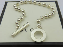 Gucci Sterling Silver Beaded Chain Circle Toggle Bracelet