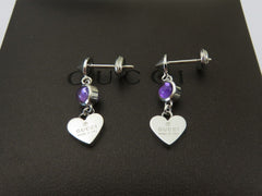 GUCCI Sterling Silver Amethyst Heart Tag Earrings