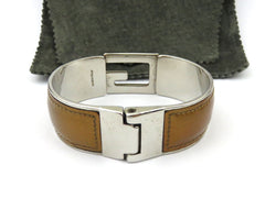 GUCCI Bronze Leather Metal G Logo Bangle Bracelet