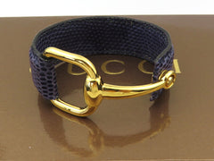 Gucci Purple Leather Gold Tone Metal Horsebit Bracelet