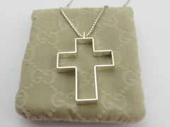 Gucci Sterling Silver Large Stencil Cross Pendant Necklace