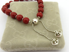 Gucci Sterling Silver Red Beads Slider Bracelet