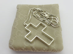 Gucci Sterling Silver Large Stencil Cross Pendant Necklace