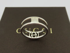 GUCCI Sterling Silver Interlocking GG Logo Ring Size 5.75