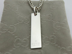Gucci Sterling Silver Logo Bar Double Ball Chain Pendant Necklace