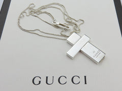 Gucci Sterling Silver Large Cross Long Chain Pendant Necklace