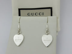 Gucci Sterling Silver Trademark Heart Dangle Earrings