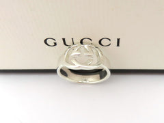 GUCCI Sterling Silver Interlocking G Logo Ring Size 7.25