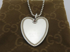 Gucci Sterling Silver Beaded Heart Tag Ball Chain Pendant Necklace