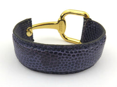 Gucci Purple Leather Gold Tone Metal Horsebit Bracelet