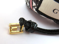 Gucci Gold Tone Metal Square G Buckle Black Patent Leather Bracelet